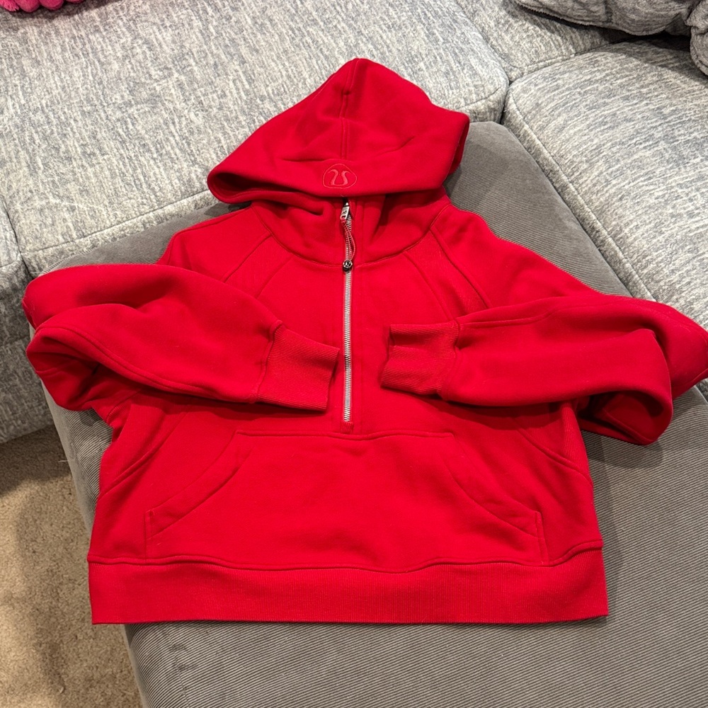 Lululemon Scuba Red Hooded Sweatshirt with Front Pocket